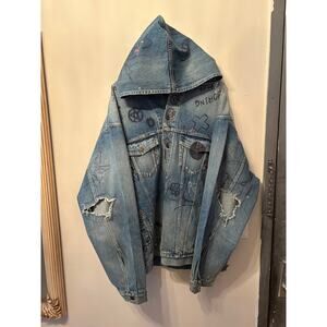 Balenciaga SS22 Embellished Drawn Denim Hoodie Size 2/M BNWT